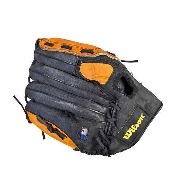 Wilson A350 MLB 12.5" Baseball Glove Genuine Leather Black & Orange Right-Hand T - Picture 1 of 7